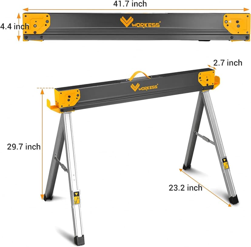 Saw Horses 2 Pack Folding, Heavy Duty Sawhorse Table 2600 Lbs Load Capacity with 2x4 Support Legs, Portable Folding and Fast Open Legs and Easy Grip Handle for Woodworking.