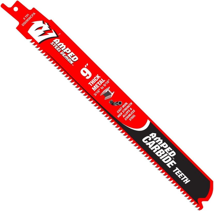 Diablo Amped Steel Demon Carbide Teeth Reciprocating Saw Blade for Thick Metal - 100x Longer Cutting Life - 9" Length, 8 TPI - DS0908CFA