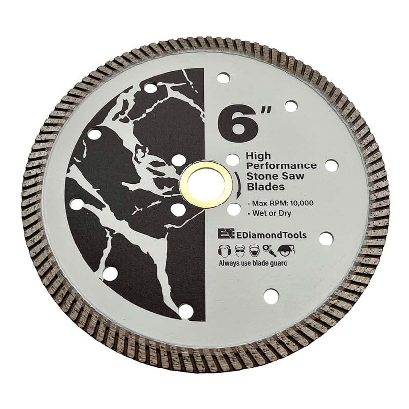 6" High Performance Diamond Saw Blades for Granite, Quartz, and Other Engineered Stones, Wet or Dry, 7/8"-5/8" Arbor