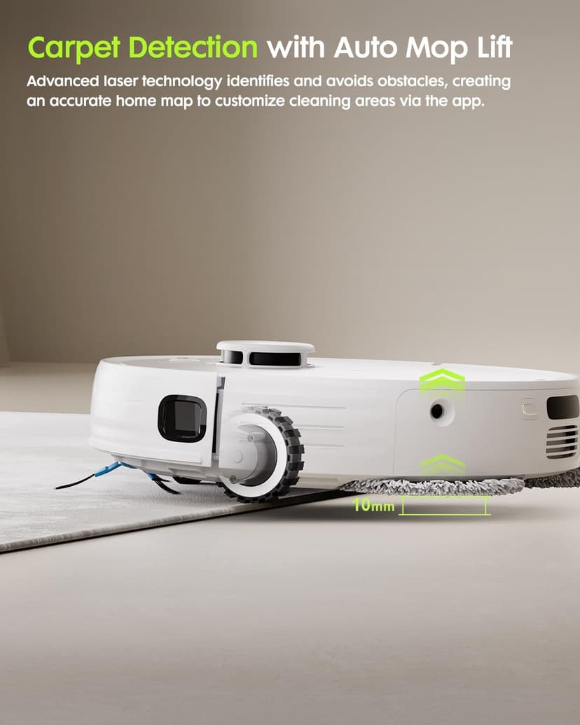 V5 Robot Vacuum and Mop, Self-Emptying Robotic Vacuum Cleaner, 8500Pa Suction, Pet Hair Tangle Cutter, Laser Navigation, Cat Laser, Carpet Detection, Ideal for Hard Floor, Tile, and Carpet
