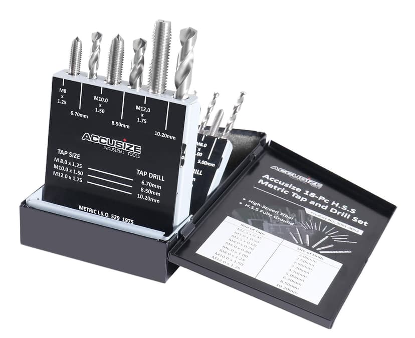 Accusize Industrial Tools Metric 18 Pc H.S.S. Tap and Drill Set, 0001-0052