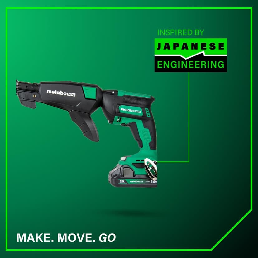 Metabo HPT 18V MultiVolt Cordless Drywall Screw Gun Kit, High-Speed Power Screwdriver with Collated Screw Magazine, 2.0Ah Lithium-Ion Battery and Charger, Lightweight Ergonomic Design, W18DAQB