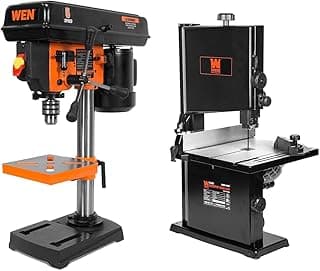 WEN 4206T 2.3-Amp 8-Inch 5-Speed Cast Iron Benchtop Drill Press,Black,Orange & 9-Inch Band Saw, 2.8-Amp Benchtop (BA3959)