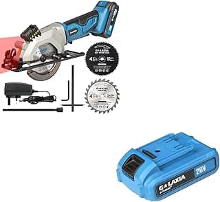 Mini Circular Saw, 4-1/2" 3400RPM Cordless Circular Saw with Laser Guide, Rip Guide, Compact Hand Saw with 2Pcs blades（24T+60T), Max Cutting Depth 1-11/16"(90°), 1-1/8"(45°)