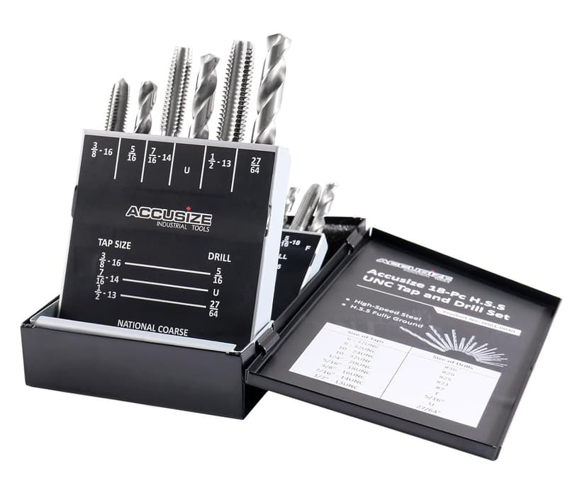 Accusize Industrial Tools U.N.C. 18 Pc H.S.S. Tap and Drill Set, 0001-0040
