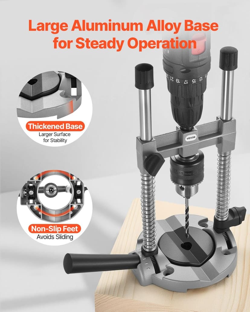 VEVOR Drill Guide, Multi-Angle Press Portable Precision Drilling Guide Jig Attachment, with Large Handle and Mounting Holes, Aluminum Alloy, for Drilling Angled or Straight Holes, for Wood Working