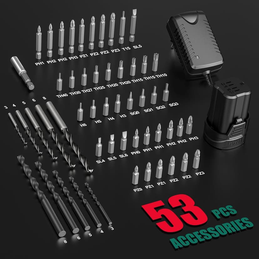 HYCHIKA Drill Set, True Brushless Power Drill Driver 16.8V Cordless Compact Drill Woman Man,410 IN-LB, LED Light,2 Variable Speed 23+1 Torque 3/8" Keyless Chuck, 1 Lithium-Ion Battery