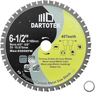 6-1/2"/165mm Metal Cutting Disc, DARTOTEK Circular Saw Blade 48T,Tungsten Carbide Tipped TCT Cut Off Wheel for Steel, Ferrous Steel Pipe with 4/5"-5/8" Arbor
