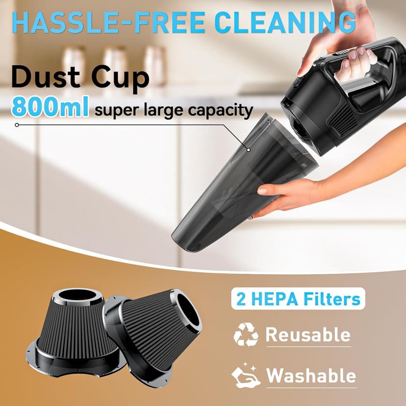 Handheld Vacuum Cordless Rechargeable with Charging Dock - 16000Pa Ultra-Strong Suction, Portable & Lightweight, Fast Charging, LED Light, 0.8L Super-large Dust Cup, Long Battery Life for Home