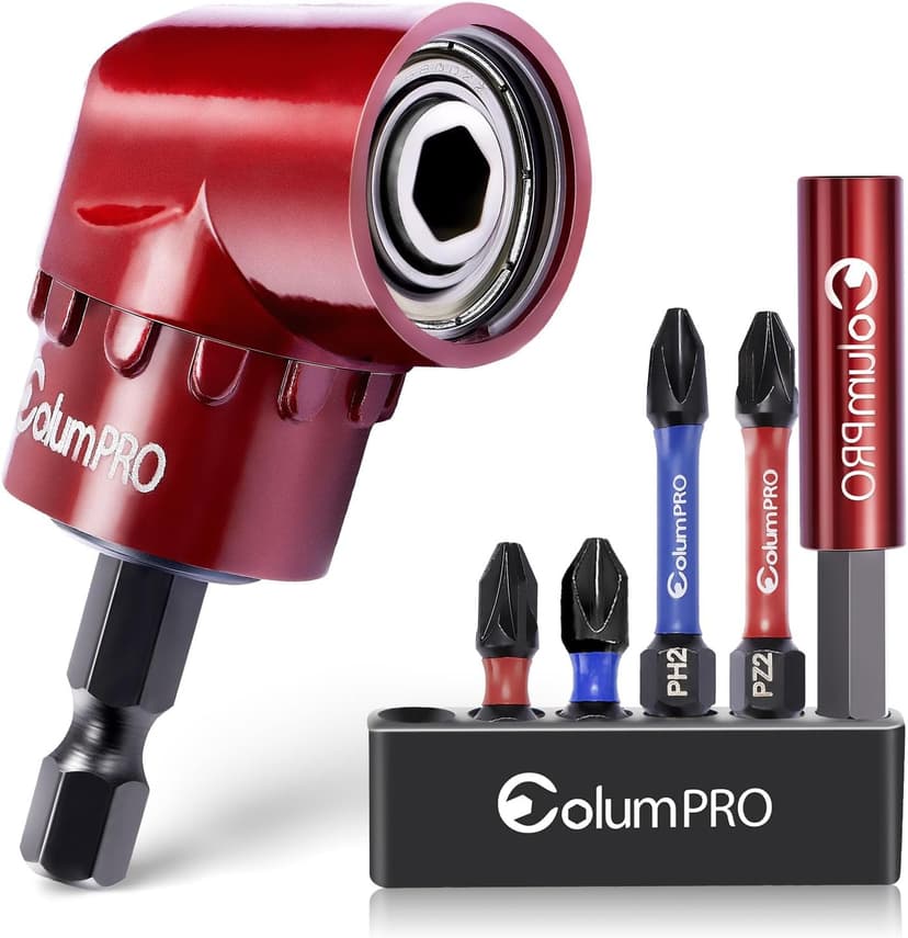 105 Degree Right Angle Drill Screwdriver Bit Set, 1/4” Hex Shank Right Angle Drill Attachment with 4PCS PZ2 & PH2 Screwdriver bits and bit holder