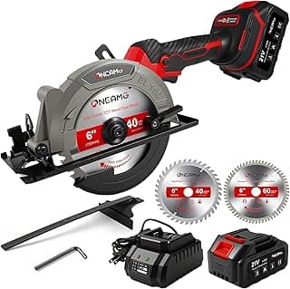6" Cordless Mini Circular Saw, 21V Compact Wireless Circular Saw, 4.0Ah Battery, 5800RPM, Max Cut 2-1/6" (90°), 1-1/4" (45°),w/40T & 60T Blades,Fast Charger (1Hr),Applicable to Wood,Aluminum & Plastic