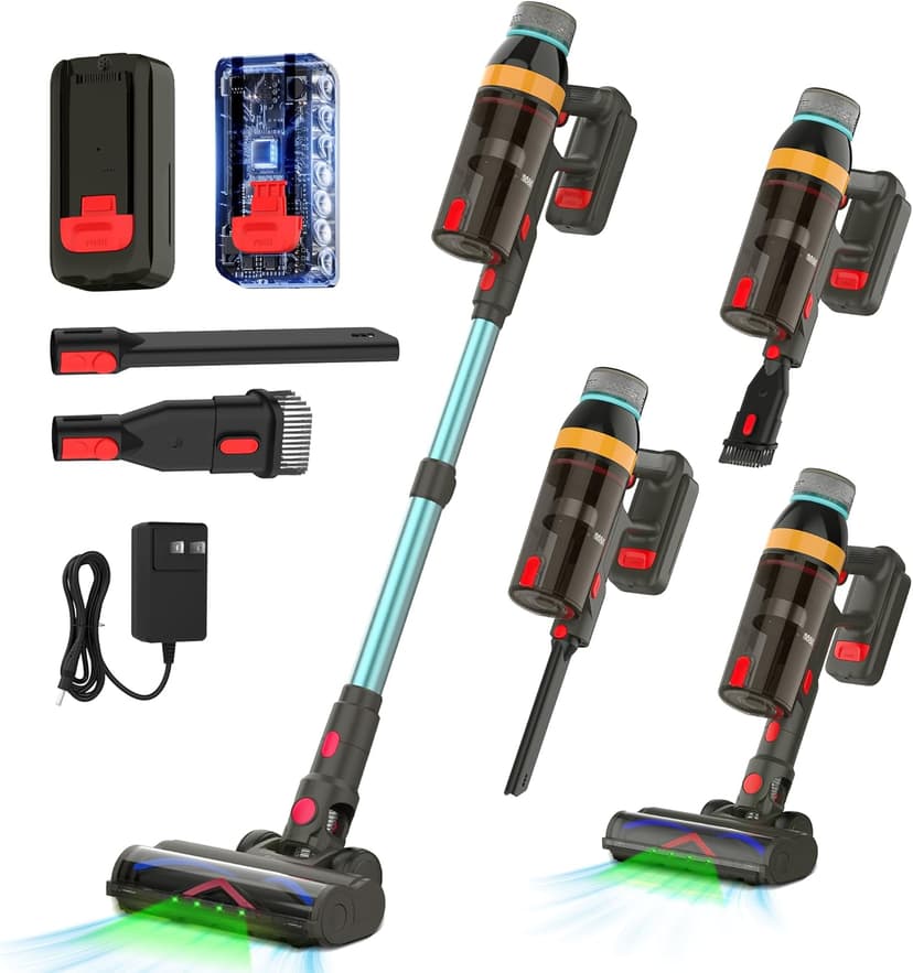 Cordless Vacuum Cleaner,550W/45KP/60Mins Stick Vacuum Cordless Rechargeable for Home/CarPet/Pet Hair/Floor-3 Suction Modes,Smart Screen&Headlight,Self-Standing,Removable Battery,Lighweight,Anti-Tangle