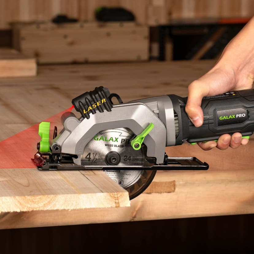 GALAX PRO 4Amp 3500RPM Circular Saw with Laser Guide, Max. Cutting Depth1-11/16"(90°), 1-1/8"(45°）Compact Saw with 4-1/2" 24T TCT Blade, Vacuum Adapter, Blade Wrench, and Rip Guide