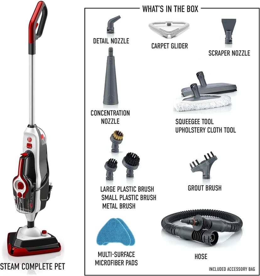 Hoover Steam Complete Pet Steam Mop, Hard Floor Cleaner Machine, 10-in-1 Multipurpose Cleaner Machine, Removable Handheld Steamer, Ideal for Hardwood, Vinyl, Tile, Grout and More