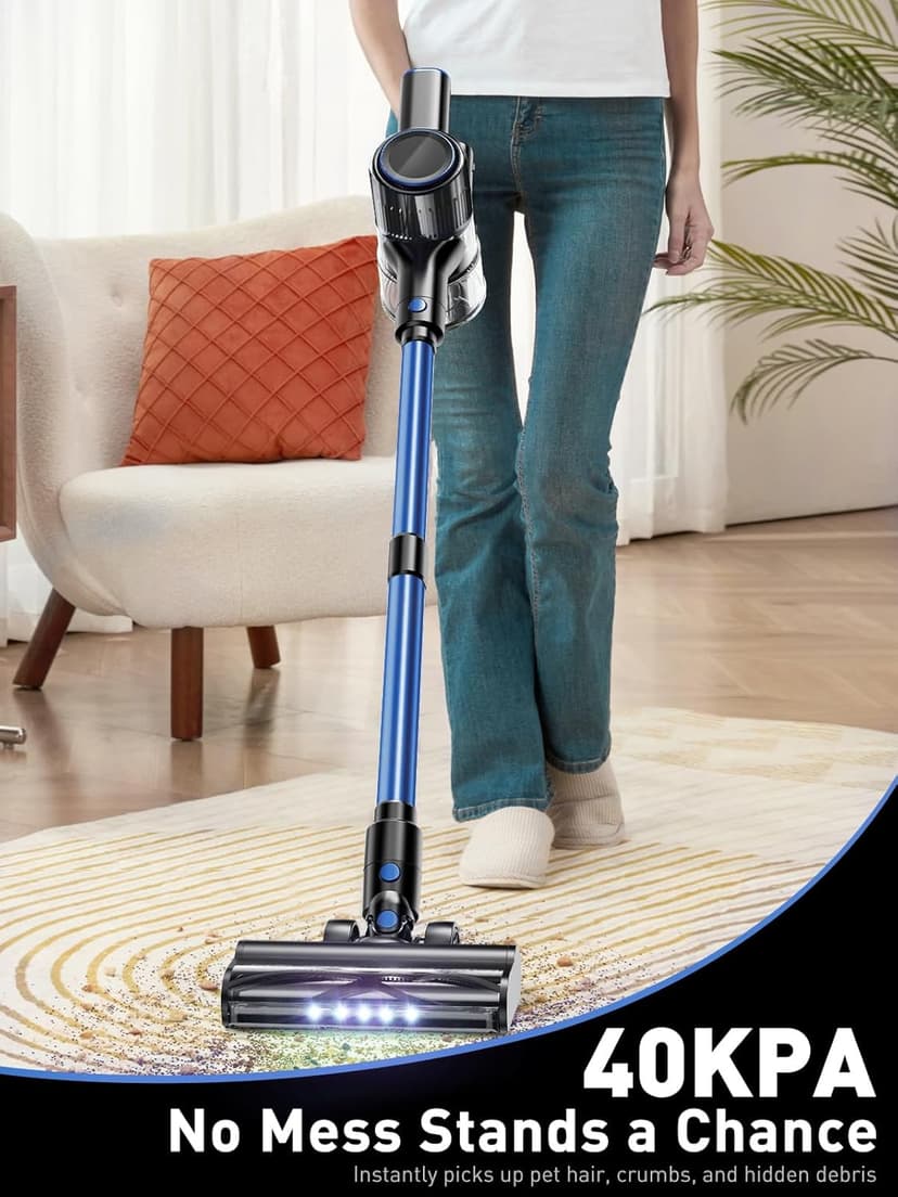 Cordless Vacuum Cleaner, 8-in-1 Vacuum Cleaners for Home, 45Mins Runtime, Anti-Tangle Stick Vacuum with LED Display, Rechargeable Lightweight Vacuum for Pet Hair/Carpet/Floor