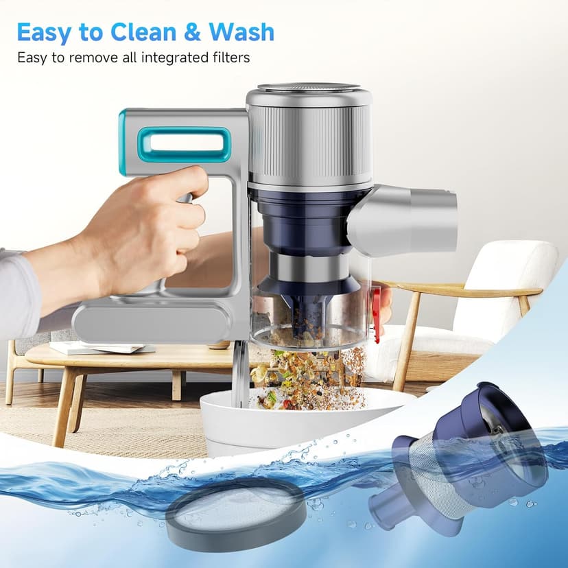 Cordless Vacuum Cleaner, 8 in 1 Powerful Stick Vacuum with 45min Runtime, Anti-Tangle Vacuum Cleaners for Home, Lightweight Handheld Wireless Vacuum for Hardwood Floor Carpet pet Hair, Blue