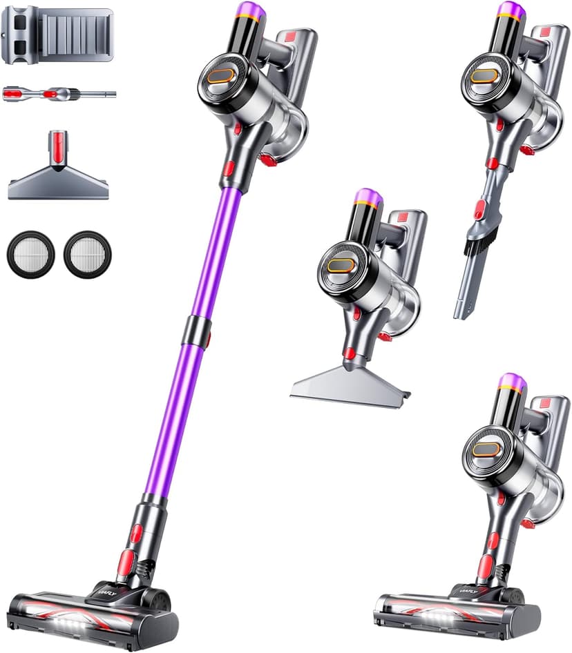 Cordless Vacuum Cleaner, 500W 40Kpa 60Mins Vacuum Cleaners for Home, Anti-Tangle Stick Vacuum with Self-Standing, Wall Mount Charging,LDE Display, Wireless Vacuum for Carpet Pet Hair Hardfloor
