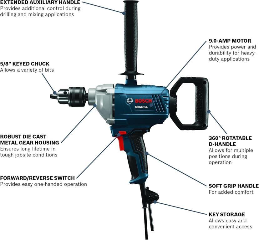 BOSCH Bosch GBM9-16 9 Amp 5/8 Inch Mixer with D-Handle, 5 Inch by 8 Inch