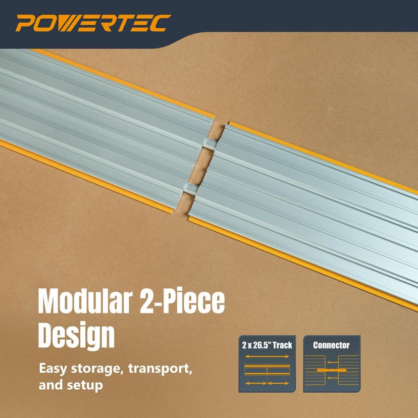 POWERTEC 53 Inch Circular Saw Track Guide Rail System – Precision Rip-Cut and Cross-Cut Guide for Sheet Goods, Plywood, Panels, and DIY Woodworking (72094)