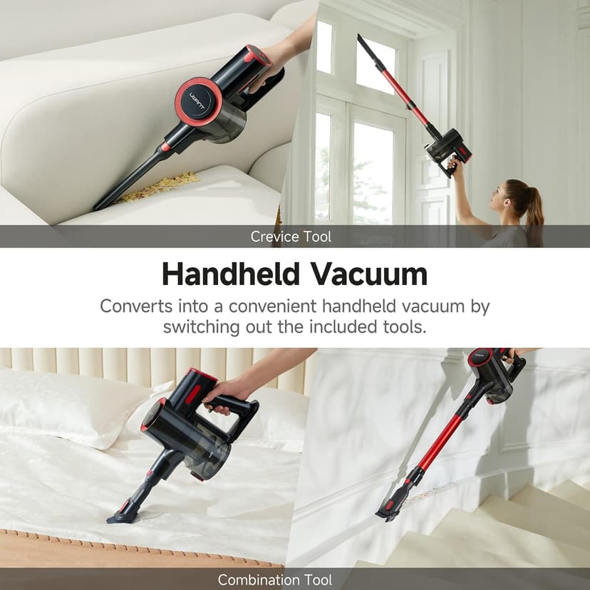 uwant Cordless Vacuum Cleaner 35Kpa Powerful Suction Wide Green Headlight Vacuum Cleaner for Home Pet Hair Anti-Tangle HEPA Lightweight Handheld Vacuum for Carpet Hard Floors (Black)