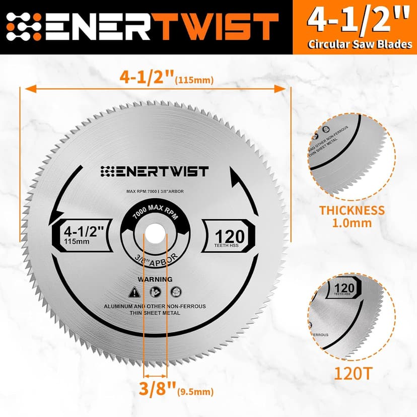 ENERTWIST 4-1/2 Inch 120T Circular Saw Blade 3/8 Inch (9.5mm) Arbor, Pack of 2-Pieces for Plywood, OSB, Paneling and Vinyl Siding Fast and Smooth Cutting Saw Blade