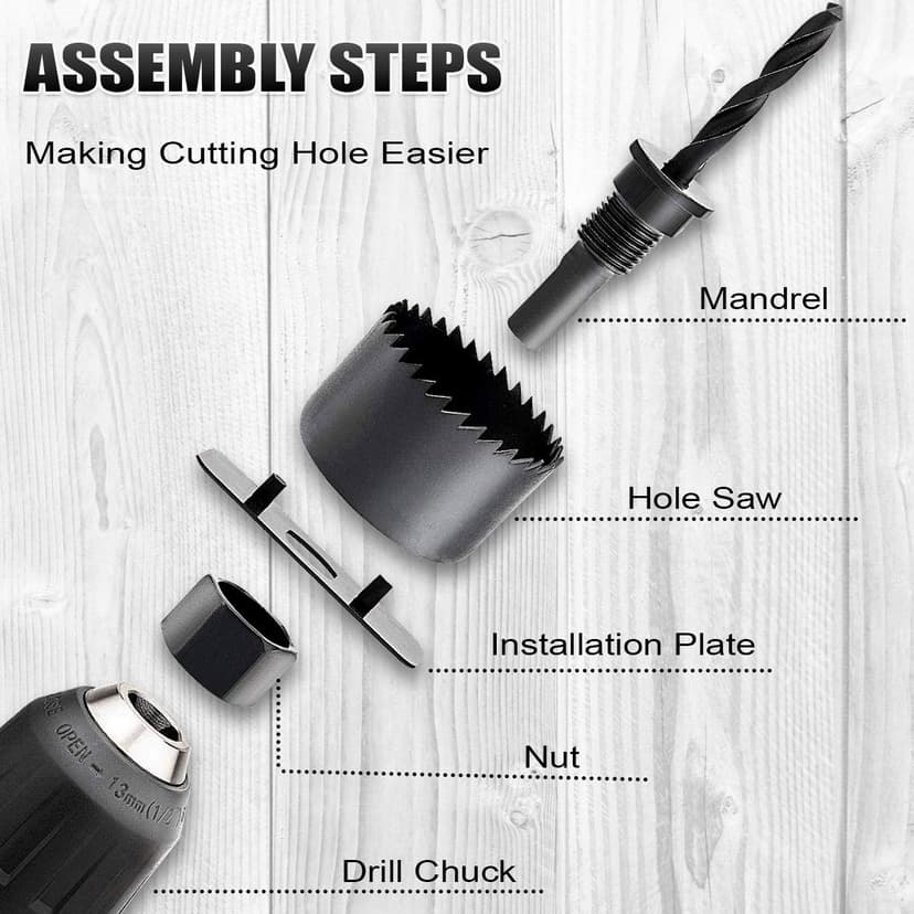 Hole Saw Set, 22PCS Hole Saw Kit with 3/4" to 5" (19mm-127mm) 13Pcs Saw Blades, Mandrels, Installation Plate, Drill Bits, Hex Key with Storage Box, Ideal for Soft Wood, Plywood, Drywall, PVC