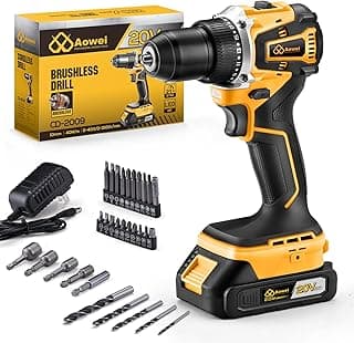 20V Brushless Cordless Lithium-Ion Drill Set, Compact Design, Yellow Rechargeable Lithium-Ion Drill Kit, including 2.0Ah Battery, Charger and 3/8-inch Keyless Chuck
