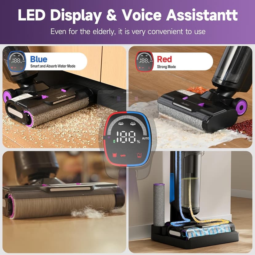 W15 Wet Dry Vacuum Cleaner, 3-in-1 Cordless Vacuum Mop with Self-Washing, 35min Runtime, Self Propelled, 0.2in Edge Cleaning, 910ML Large Clean Water Tank, Powerful Suction For Hard Floor Pet Hair