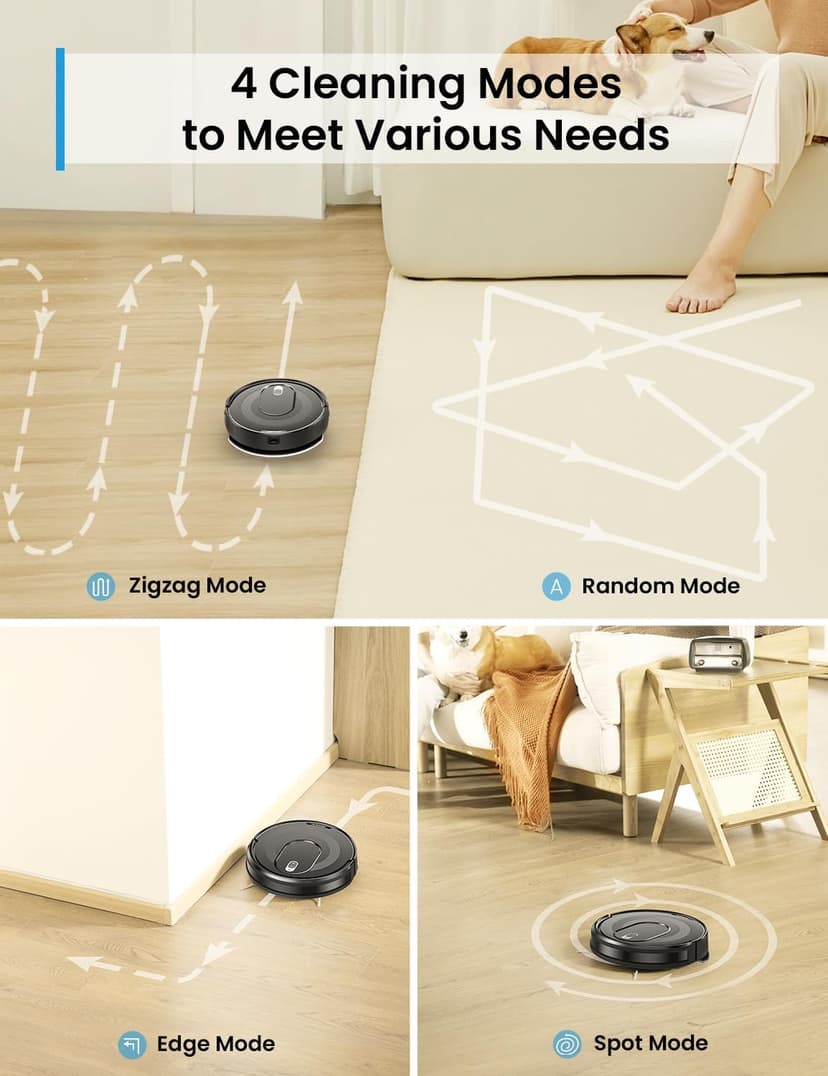 W7 Robot Vacuum and Mop Combo, 2 in 1 Mopping Robotic Vacuum Cleaner with Watertank and Dustbin, Self-Charging, Slim, Max 120mins Runtime for Hard Floor, Carpet Cleaning
