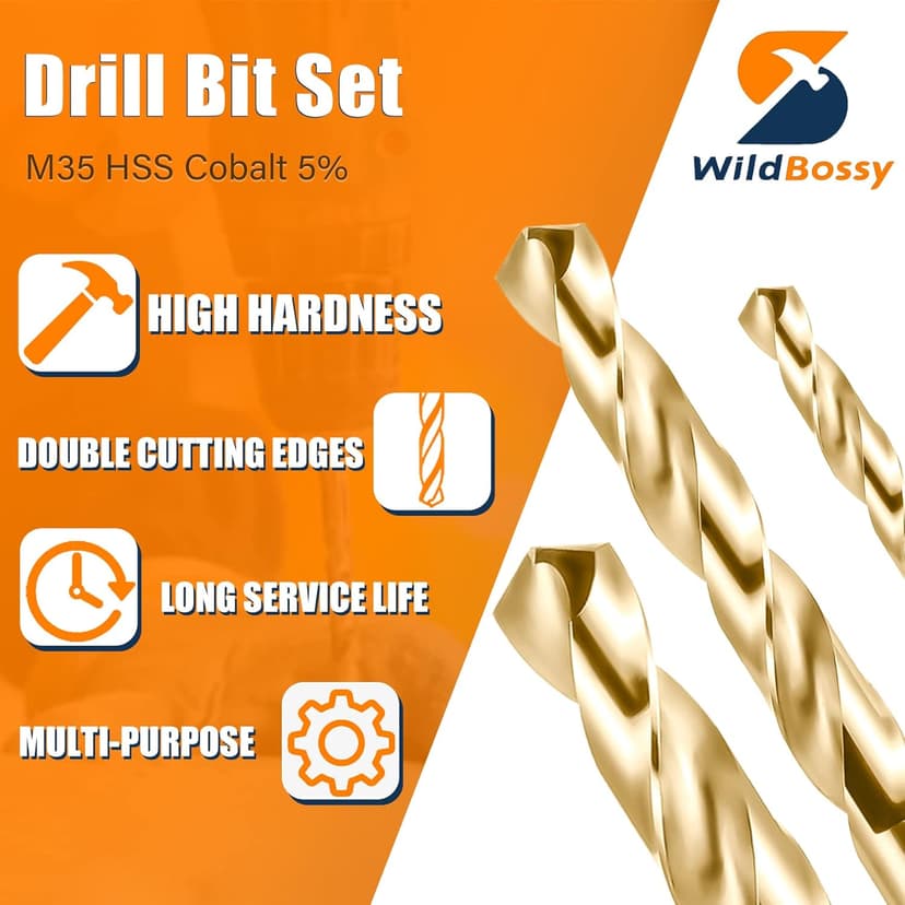 M35 Cobalt Drill Bit Set 20PCS(1/16"-1/2") High Speed Steel Jobber Length Drill Bit Kit for Hardened Metal with Index Storage Case