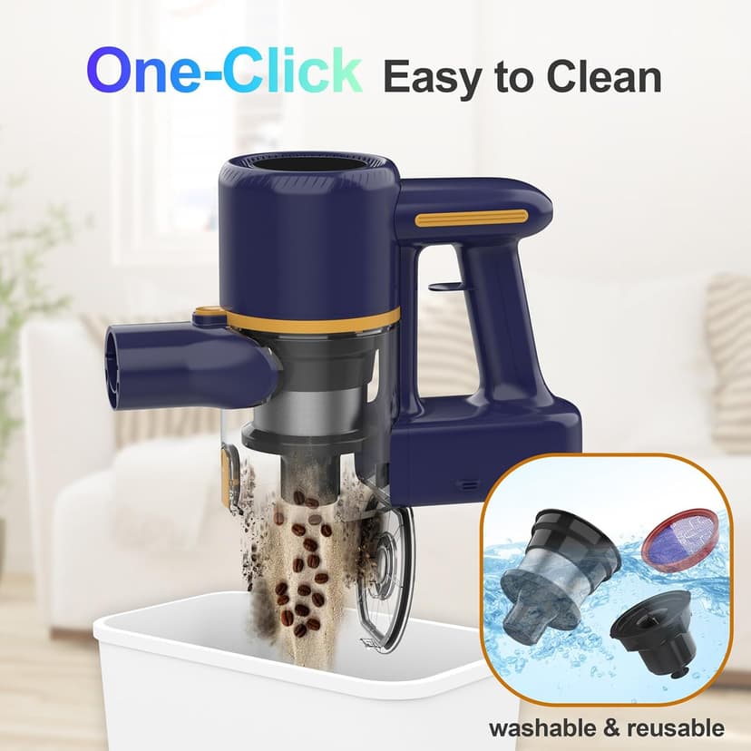 Cordless Vacuum Cleaner, 6-in-1 Multifunction Cordless Vacuum, 210W Powerful Vacuum Cleaner, 6 Cell 2200mAh Stick Vacuum Cordless Rechargeable for Home (Deep-Blue)