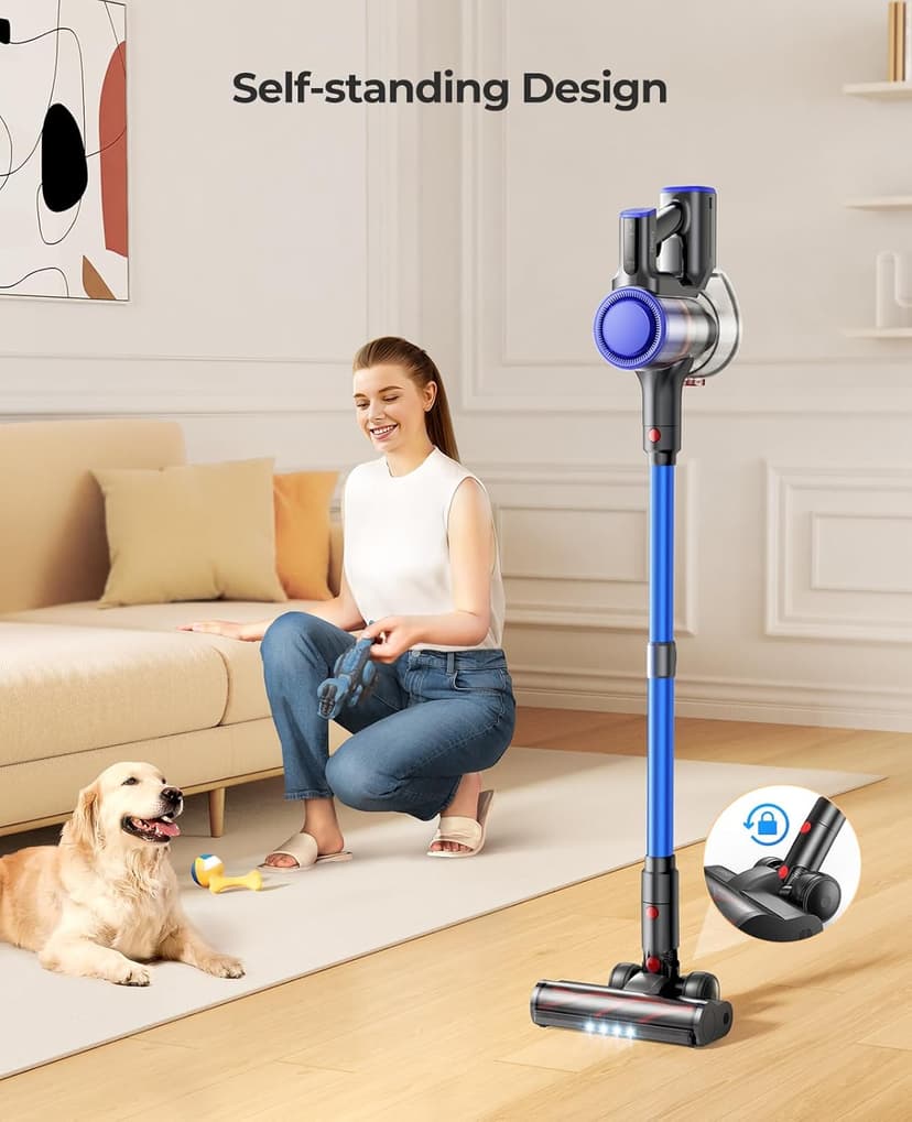 Cordless Vacuum Cleaner, 45Kpa 550W 60Mins Vacuum Cleaners for Home, Self-Standing Stick Vacuum Cleaner with Wall Mount Charging, Scented Card, for Furniture, Carpet, Pet Hair, Hard Floor