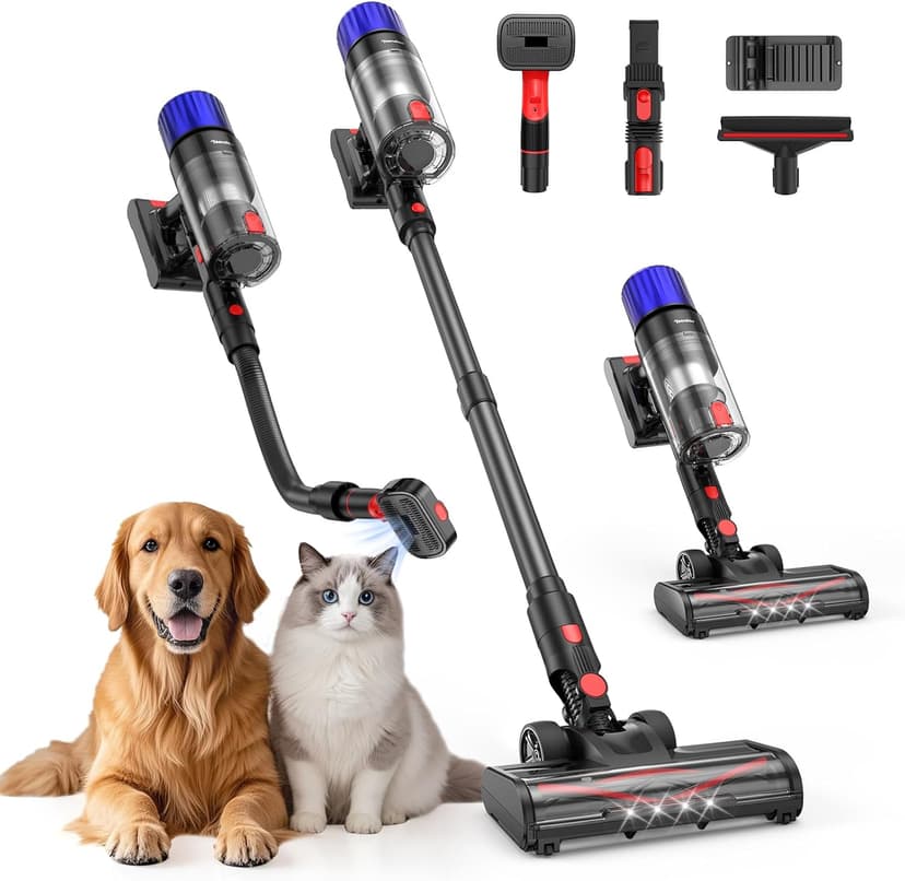 Cordless Vacuum Cleaner, Stick Vac Specifically Handling Pet Hair, Up to 50 Minutes, 500W Powerful Suction, Rechargeable, Lightweight for Carpet, Hard Floor, Deep Dark
