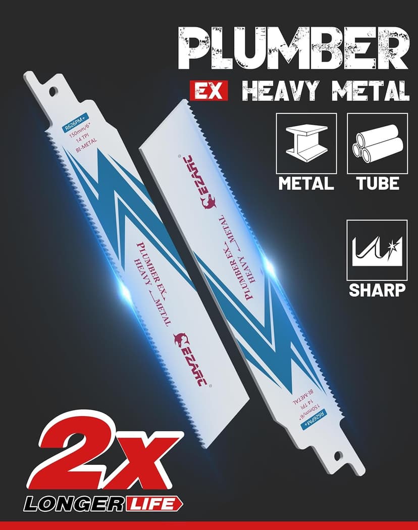 EZARC Reciprocating Saw Blade Bi-Metal Cobalt Sabre Saw Blades for Heavy Metal Cutting 6-Inch 14TPI R626PM+ (5-Pack)