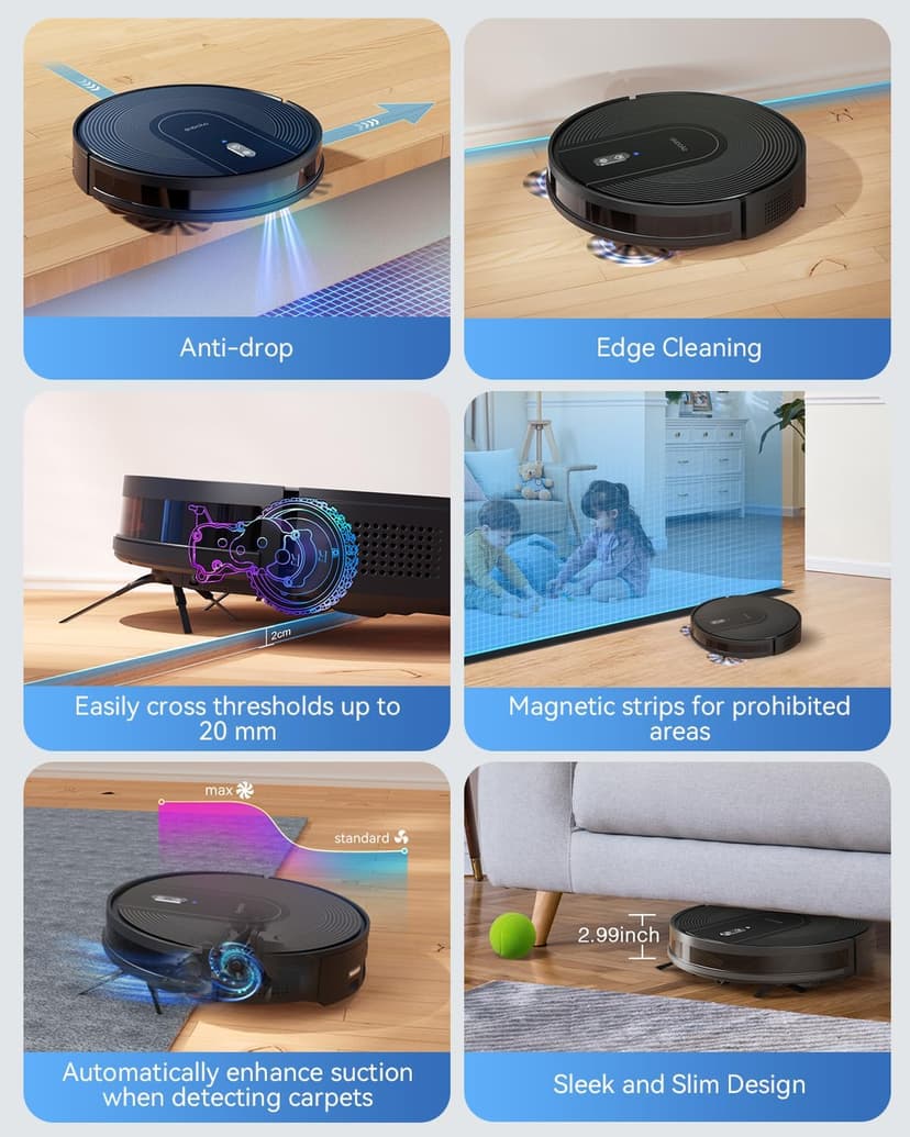 Robot Vacuum Cleaner with Self-Emptying Base – 9000Pa Suction, 85 Days of Dust Storage, Wi-Fi/App/Alexa Control – Ideal for Hard Floors, Low Carpets, and Pet Hair