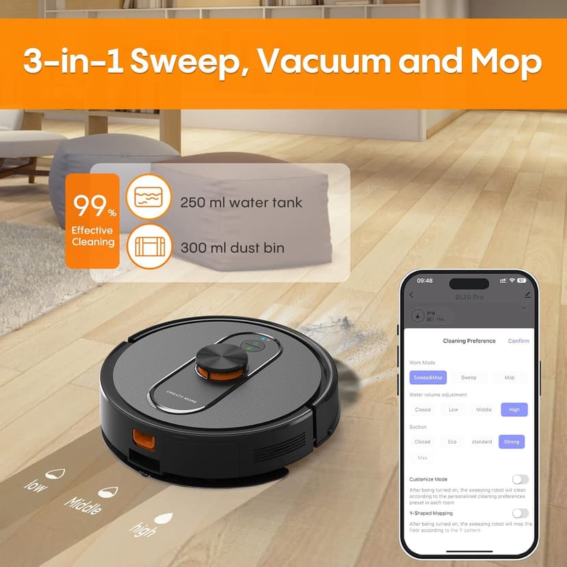 Robot Vacuum and Mop Self-Emptying, 5000Pa Robotic Vacuums, 60 Days Hands-Free, 3-in-1 LiDAR Robot Vacuum Cleaner,No-Go Zones,Perfect for Carpets, Hard Floors, and Pet Hair