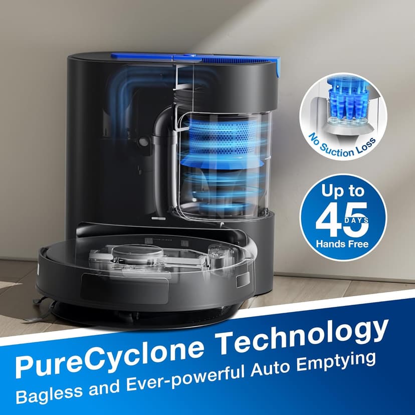 ECOVACS DEEBOT N20 Plus Robot Vacuum and Mop,with Bagless Self Emptying Station,8000Pa Powerful Suction,Anti-Tangle Technology,45-Day Capacity,300 Minutes Runtime,Perfect for Pet Hair