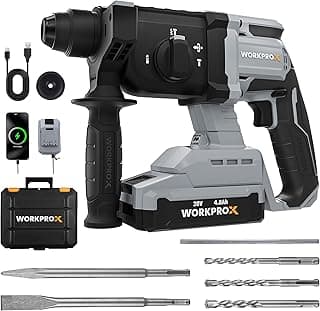 WORKPROX 20V Cordless Rotary Hammer Drill, 7/8" SDS-Plus, 2.0J Hammer Drill for Concrete with 4 Functions, Brushless Motor, 4.0Ah Battery & LED Light, Lightweight SDS Hammer Drill for Home Use