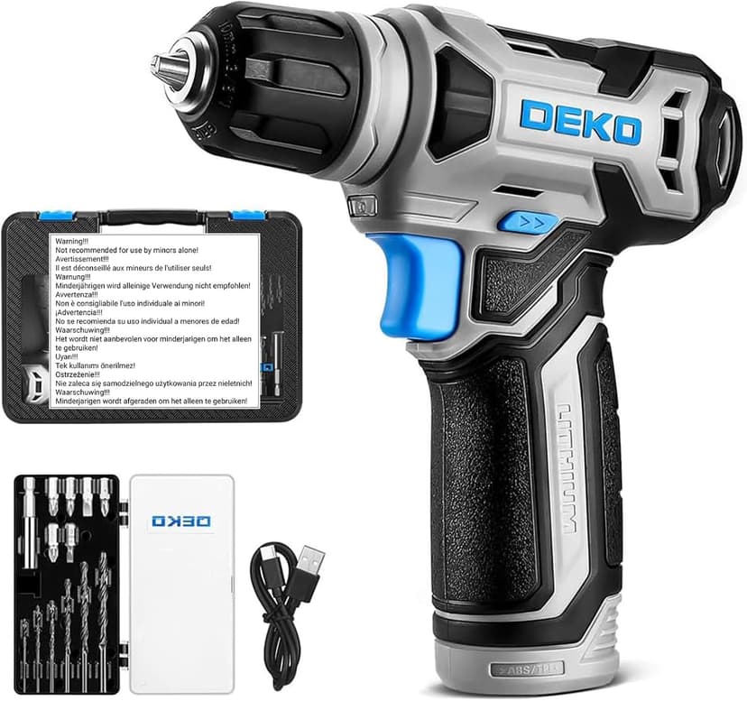 DEKOPRO 8V Cordless Drill, Drill Set with 3/8"Keyless Chuck, Built-in LED, Type-C Charge Cable, 42pcs Acessories, Power Drill for Drilling and Tightening/Loosening Screws