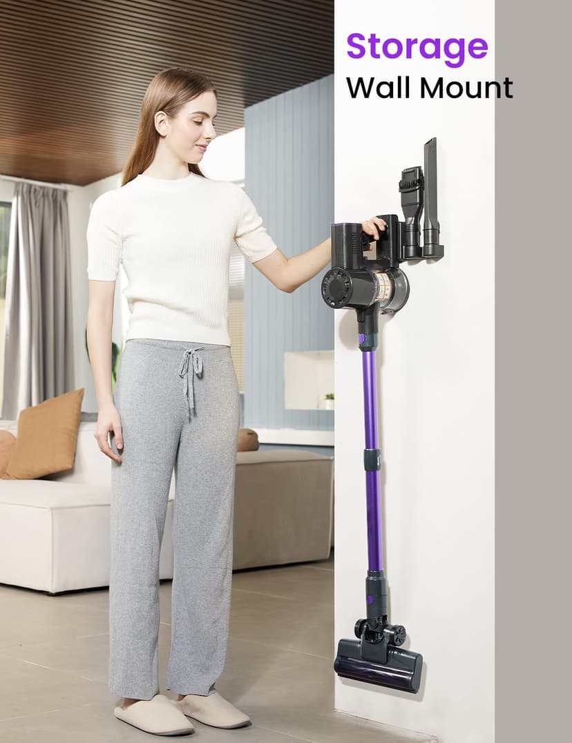 Cordless Vacuum Cleaner, 6-in-1 Lightweight Stick Vacuum, Self-Standing, 35Mins Runtime,2200mAh Rechargeable Battery,LED Screen,Powerful Vacuum Cleaners for Home Hardwood Floor Carpet Pet Hair(Purple)