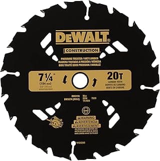 DEWALT 7-1/4" Circular Saw Blade for Pressure Treated and Wet Lumber, ATB, Thin Kerf, 5/8" and Arbor, 20-Tooth (DW3174) , Black