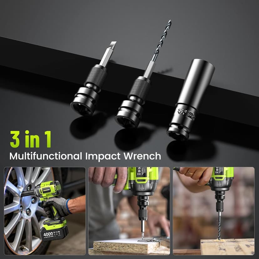 Cordless Impact Wrench, 406Ft-lbs (550N.m) Brushless 1/2 inch, 2800RPM High Torque Impact Gun, 2x 4.0Ah Battery, Charger, 4 Sockets, Electric Impact Wrench for Car Home