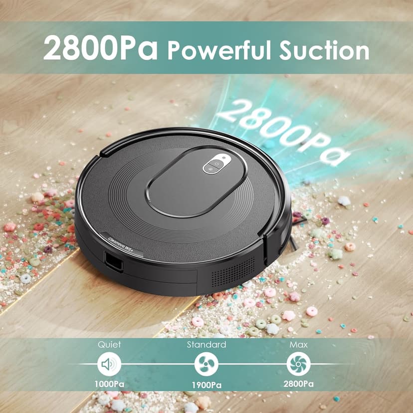 W6+ Robot Vacuum Cleaner,2800Pa Suction,720ml Large Capacity,120 Mins Runtime,Self-Charging Slim Robotic Vacuums,APP/Voice/Remote Control,No Entanglement Suction Port Ideal for Pet (Black)