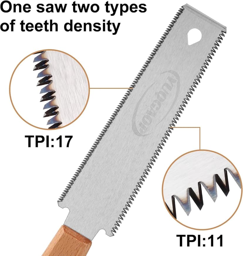 Japanese Pull Saw, Hand Saw With Double Edges of 11/17 TPI, SK5 Flexible Blade Flush Cut Saw for Wood Cutting