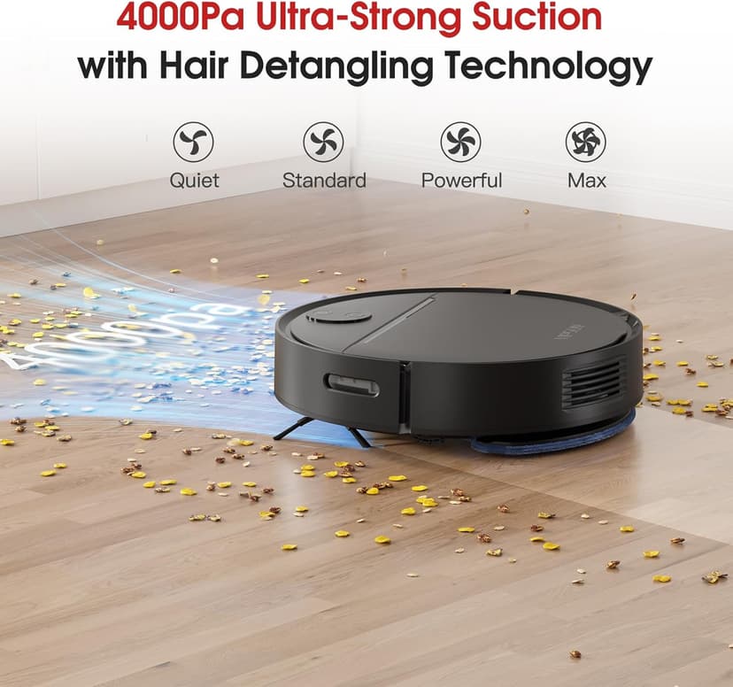 Robot Vacuum and Mop Combo with 4000Pa Suction, APP/Voice/Remote Control, Robotic Vacuums with Personalized Adjustment Setting, Self-Charging, Obstacle Avoidance, Smart Home Robot Aspiradora