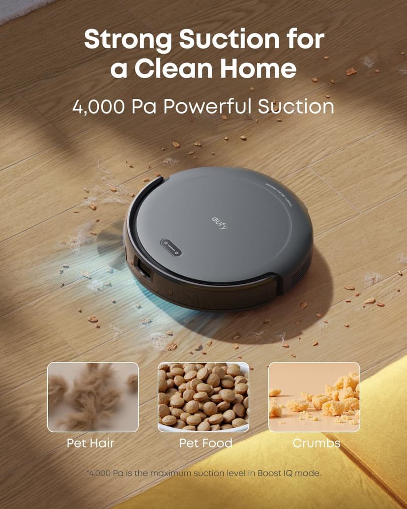 eufy Robot Vacuum C10 with Self Emptying Station, Up to 60 Days Hands Free Cleaning, Edge Expansion Brush, 4000Pa Powerful Suction, 2.85-Inch Ultra-Slim Body, Smart Mapping, Lidar Navigation