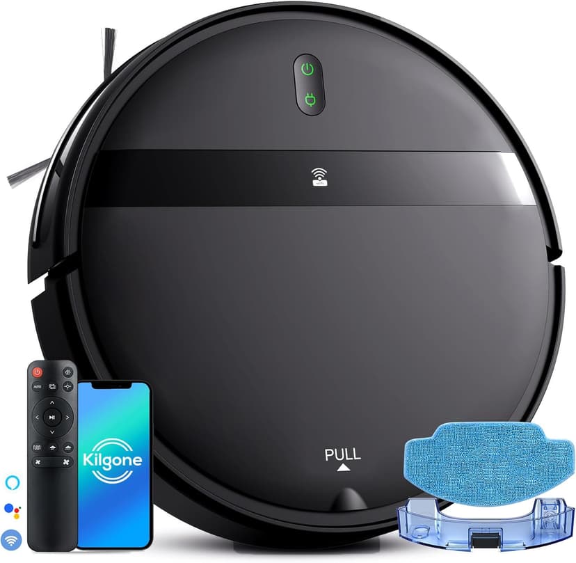 Robot Vacuum and Mop Combo, 2-in-1 Robotic Vacuum Cleaner with Tangle-Free Suction, WiFi/Alexa/App Control, Auto Recharge, Ultra-Slim Quiet Design for Pet Hair, Hard Floors & Low-Pile Carpets