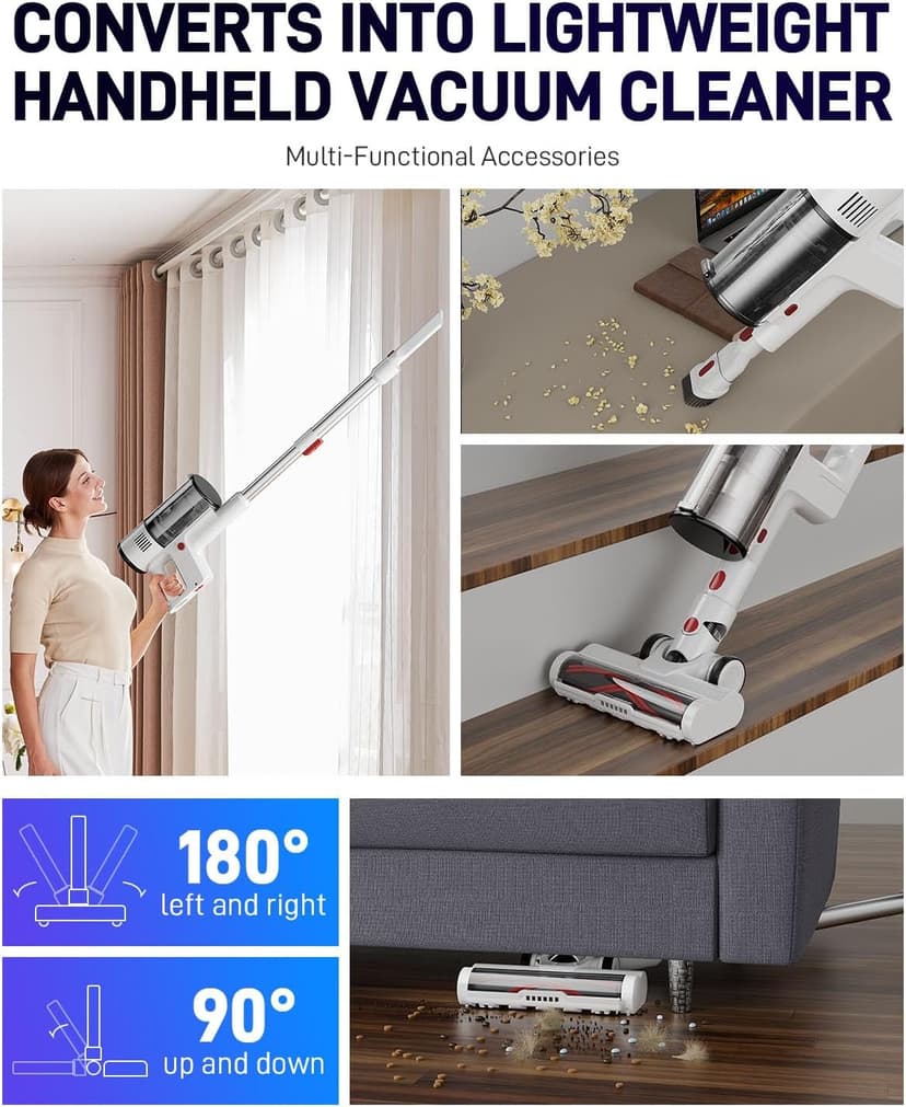 VCD2901 Wireless Handheld Vacuum Cleaner Hepa Filter, Cordless Stick vac Cleaners for Home & Apartment, Best Lightweight Vacuum for Hardwood Floors and Carpet pet Hair, White