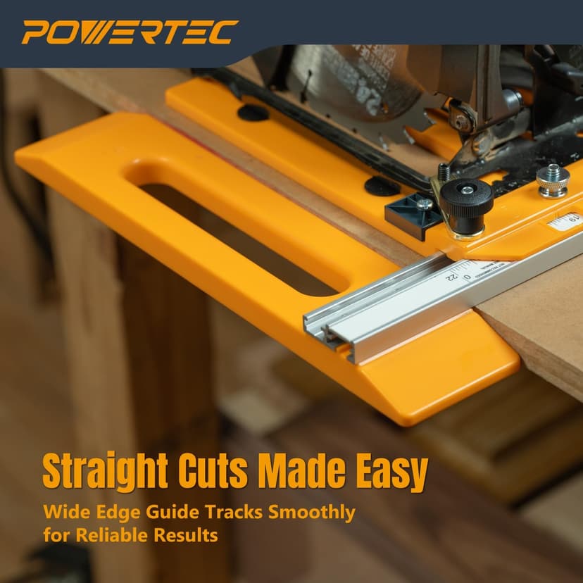 POWERTEC Circular Saw Guide Rail System – Rip-Cut Edge Guide Track for Straight Cuts in Plywood, Sheet Goods & Panels – Fits Left & Right Circular Saws – Portable Cutting Jig for Woodworking (72093)