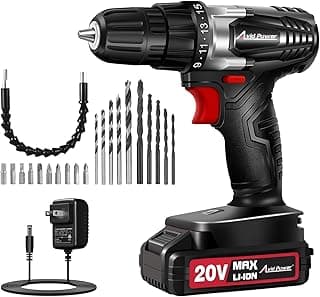 AVID POWER 20V MAX Lithium lon Cordless Drill, Power Drill Set with 3/8-Inch Keyless Chuck, Variable Speed, 16 Position and 22pcs Bits (Black)